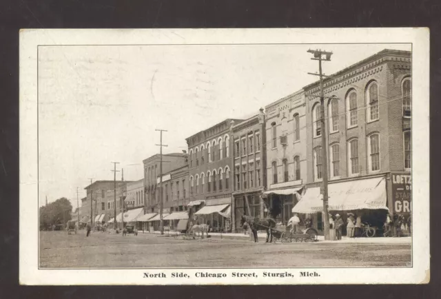 Sturgis Michigan Downtown Chicago Street Scene Stores Vintage Postcard