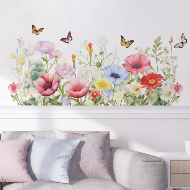 Flower Wall Stickers Floral Peony Wall Decals for Living Room Bedroom, Colorful