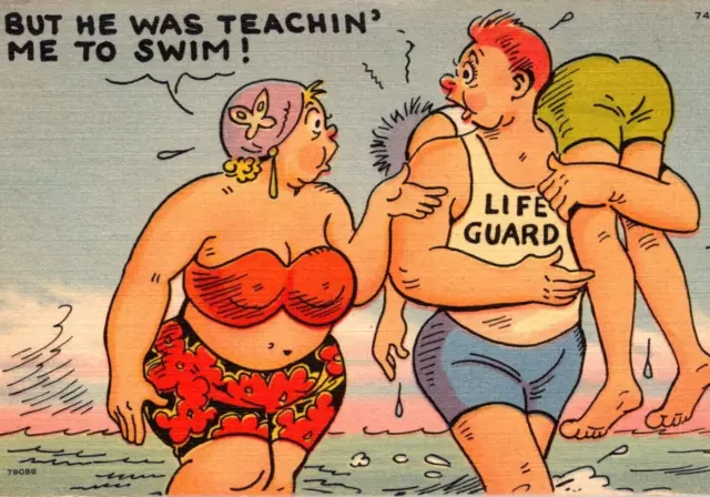 1940s Vintage Porn Fat Women - RISQUE COMIC POSTCARD Fat Woman BBW Chubby Beach Lifeguard Linen 1940s TZ  $8.07 - PicClick
