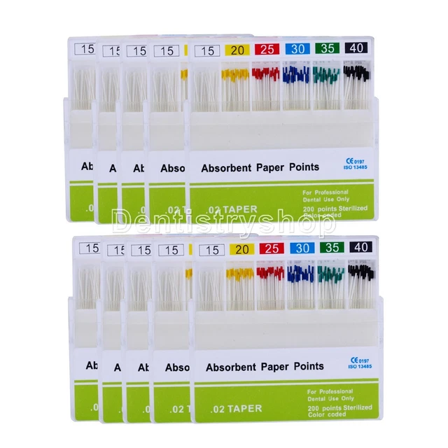 10X 200Pc/pack Dental Endodontic Root Canal Absorbent Paper Points 0.02 15-40#