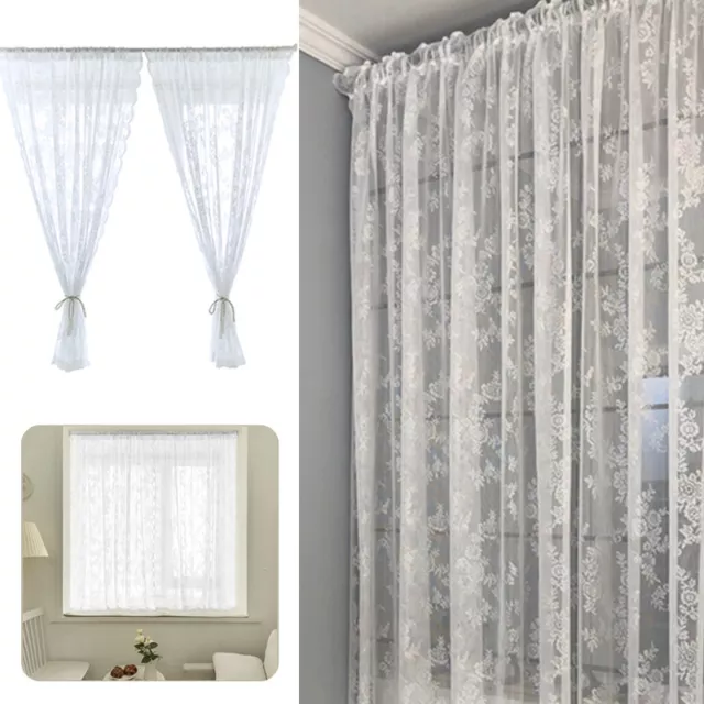 Embroidered Lace Sheer White Curtains Rod Pocket Window Sheer Curtain Home Decor