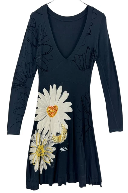Robe Desigual Manches Longues Noir Imprimé Papillons Et Strass - Taille M (36/38)