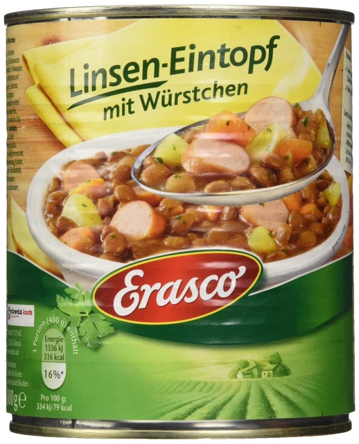 Stufato lenticchie Erasco salsicce stufato pasto pronto 5x 800 g NUOVO MHD 31/12/26