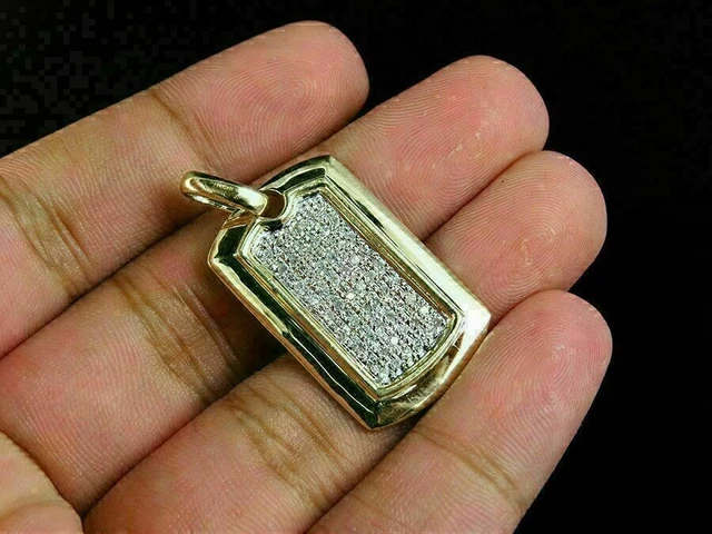 1Ct Round Real Moissanite Dog Tag Charm Pendant 14K Yellow Gold Plated 18" Chain
