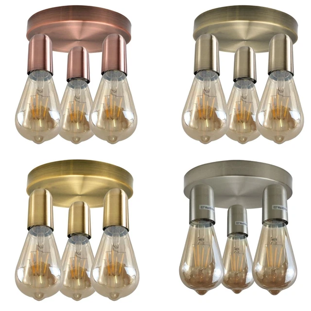 Vintage Retro Industrial E27 Fitting Semi Flush Mount 3 Way Modern Ceiling Light
