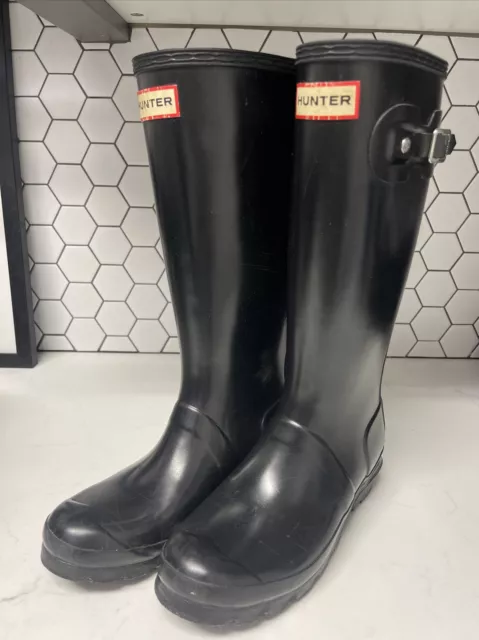 Hunter Kids Black Glossy Original Tall Rain Boots US Size 5 / EU 37 / UK 4