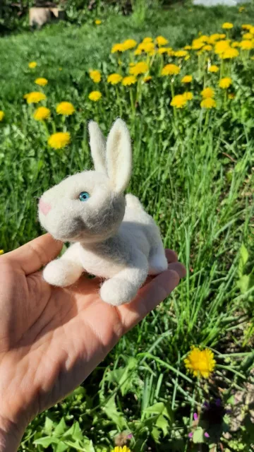 Easter Bunny Needle Felted Wool HandMade White Rabbit Gift 2