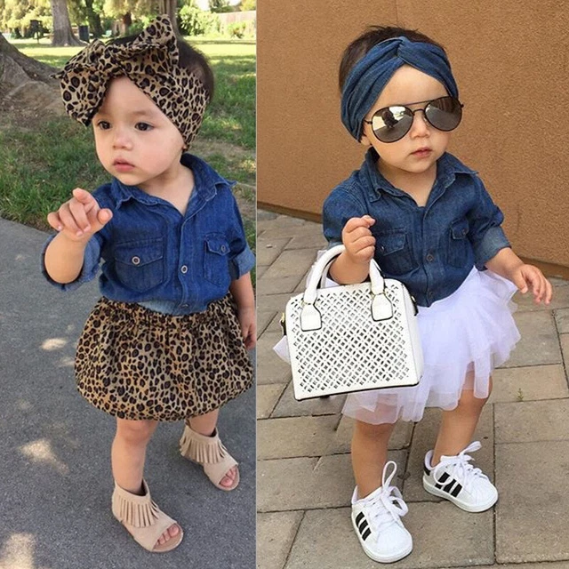 Camicia bambini bambine top gonna abito leopardato abiti casual