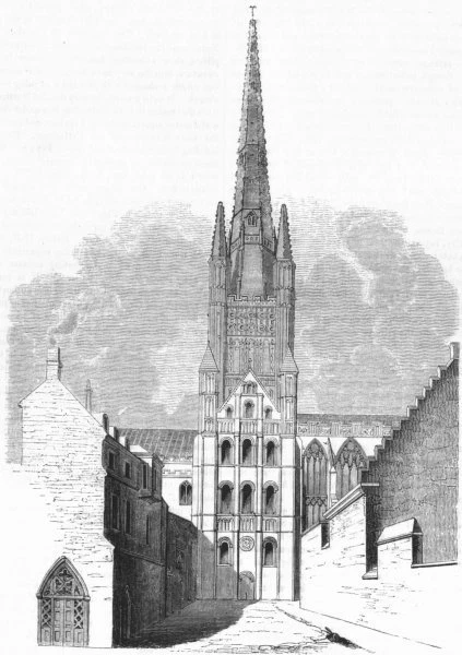 NORFOLK. Cathedral of Norwich 1845 old antique vintage print picture
