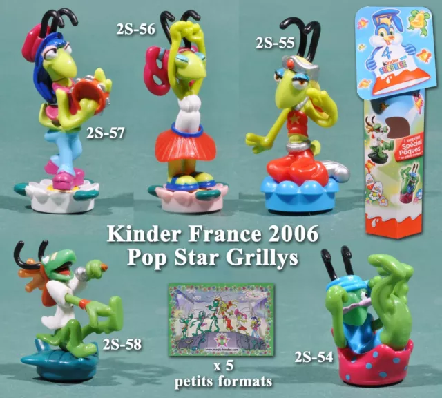 Kinder montable France 2006, 5 figurines Pop Star Grillys + 5 BPZ