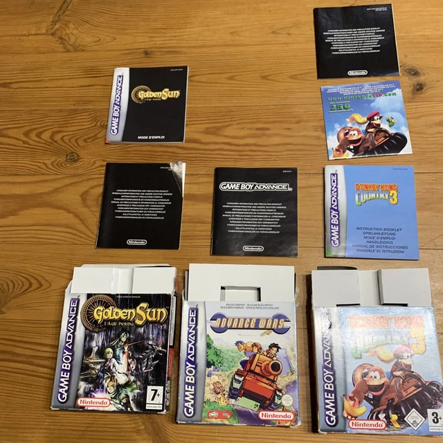 Lot 3 Nintendo game boy advance boite notice pas jeu golden sun donkey kong 3