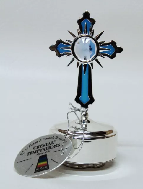 4569 echt versilbert Spieluhr Kreuz Cross Swarovski-Kristall Crystal 105mm