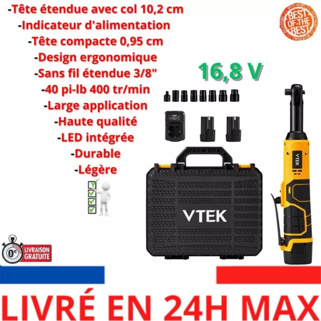 VTEK Clé à cliquet sans fil étendue 3/8" Clé à cliquet électrique 16,8 V, clé à.