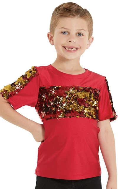 Boys Dance Costume Red Sequin Top Size IC 7/8