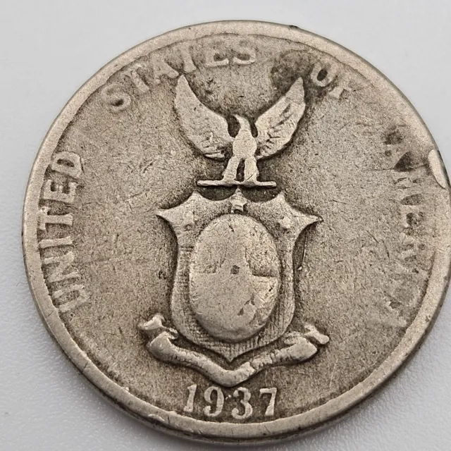 1937-M 5 Centavos VF Philippines US Manila Mint Copper-Nickel Coin Five USA