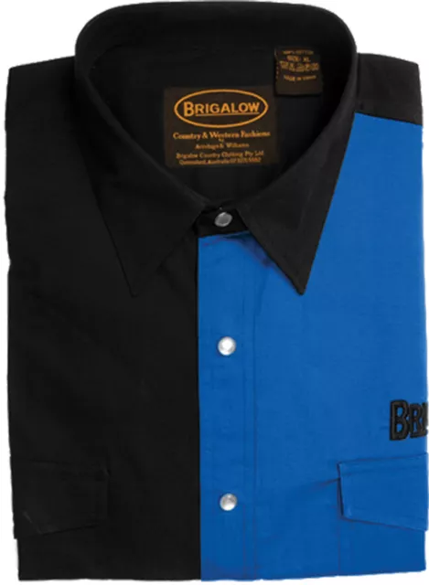 New Mens Two Tone Cotton Shirts-8008-V-Black/Royal  Western Shirt Brigalow