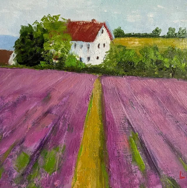 Original oil painting Lavender art on 6x6 in