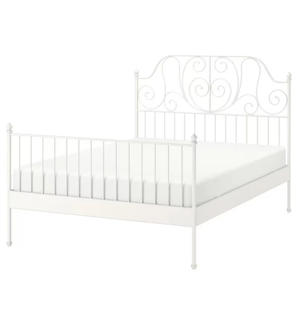IKEA LEIRVIK 140X200CM White metal double bed frame wooden slats