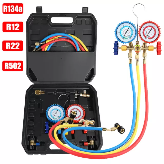 NEW AC Manifold Gauge Set 3-Way Fit R134A R22 R12 R502 Refrigeration Charging UK