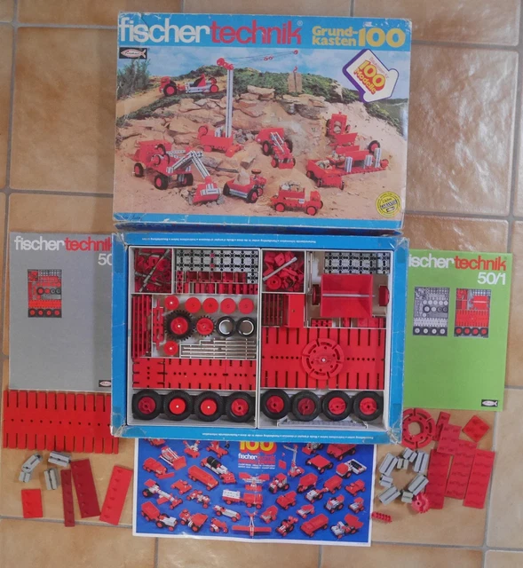 Lot Fischertechnik – Grundkasten 100 + MOT-1 + 50/3, Boîtes Et Notices, Vintage