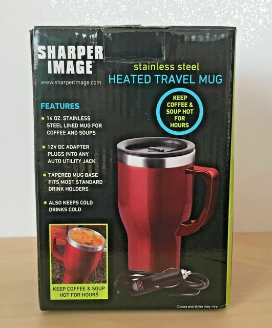 Sharper Image Stainless Steel RED Heated Travel Mug 14 OZ. W/ 12 V DC Adapter 3