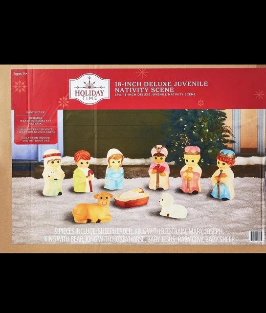 CHRISTMAS BLOW MOLD LightUp Nativity Scene 9pc Set 18”, Holiday Time
