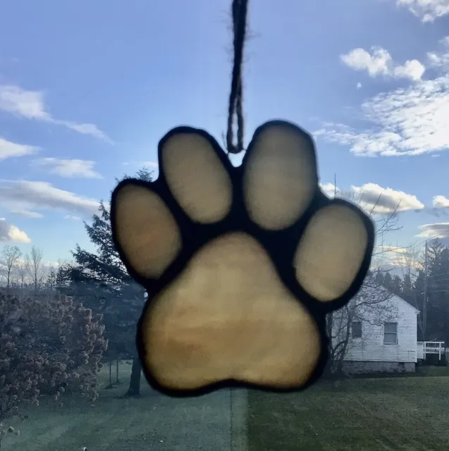 Handcrafted Unique Stained Glass Small Puppy Paw Print Suncatcher