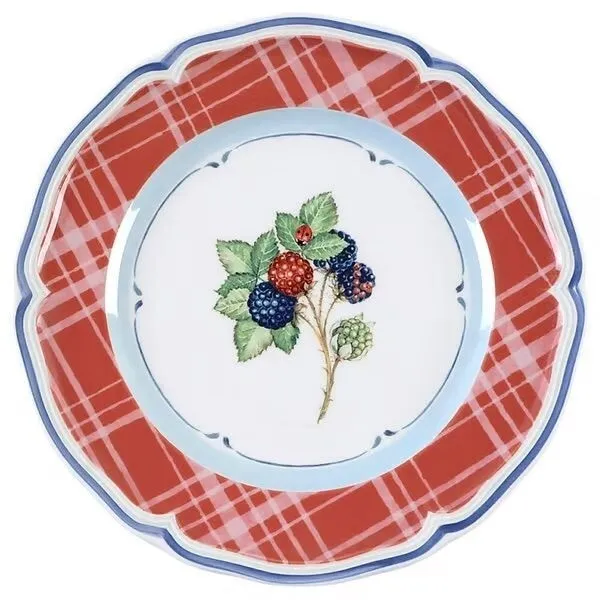 (3) Villeroy & Boch 1748 Cottage Red Plaid Berry Salad Plates Lot of Three