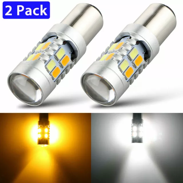 2x 1157 LED White/Amber DRL Switchback Turn Signal Parking Light Bulb Dual Color