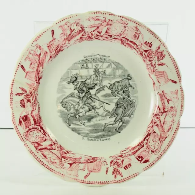 = Mid/Late 1800's French Faience Plate "Courses de Taureaux" Bullfighting Scene 2