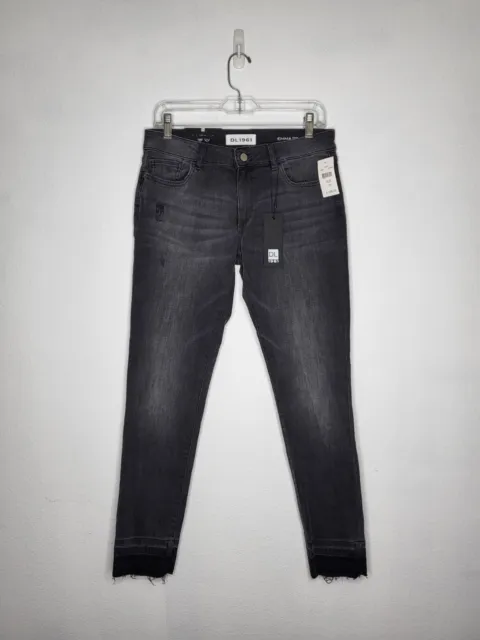 DL1961 Women Emma Power Legging Smart Denim Jeans Raw Hem Seneca Black Sz 29 NWT