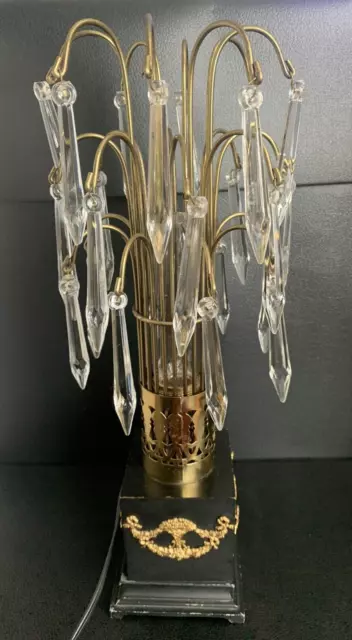 Vintage Crystal Waterfall Boudoir Lamp Art Deco Metal Base 14"