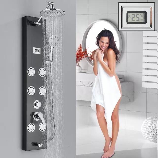 Pannello doccia acciaio inox nero colonna doccia set doccia a pioggia massaggio rubinetto doccia