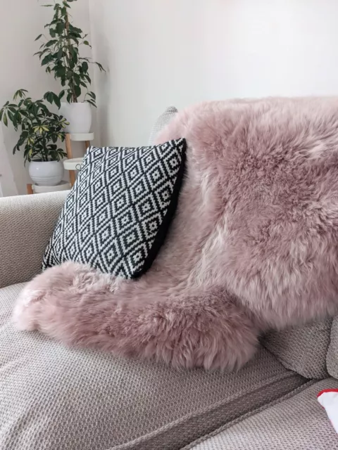 Genuine Sheepskin Rug Luxury Throw Premium Silky Large 100cm Dusky Blush Pink