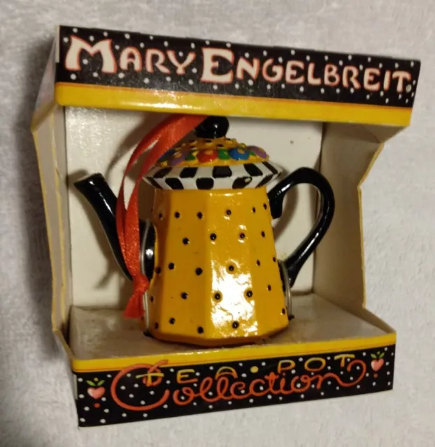 Mary Engelbreit Christmas Ornament Teapot Collection Polka Dot Teapot New Vtg.