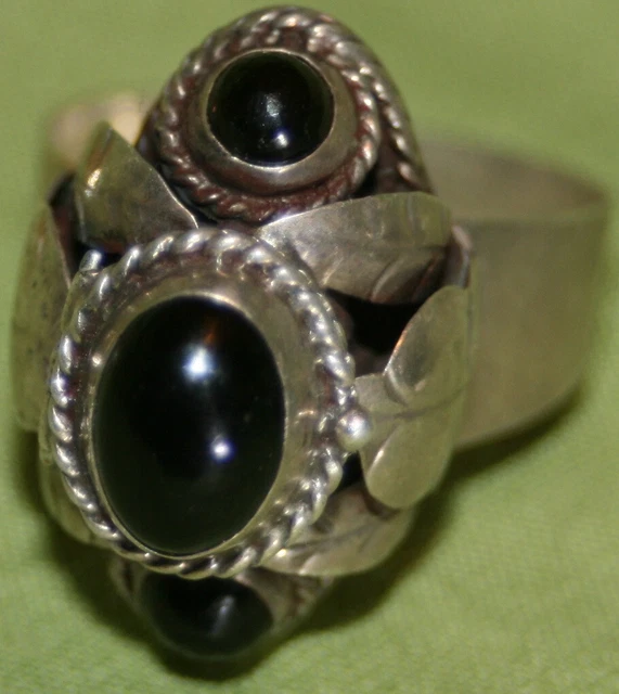 Black Stone Vintage EJD Taxco - Size 11.5 Silver 925 Poison Compartment Ring