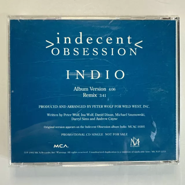 Indecent Obsession Indio CD Promo Single