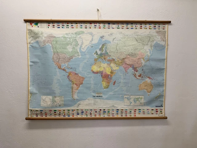 Vintage Michelin World Atlas Pull-Down Chart - Colorful Flags & More
