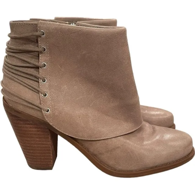 Jessica Simpson Womens 7 Calvey Ankle Boots Leather Wood Block Heel Slater Taupe