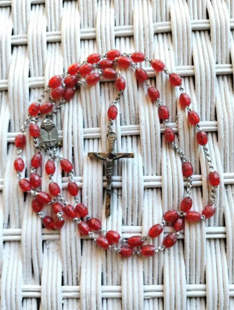 Red Catholic Rosary Crucifix Necklace