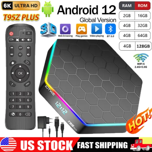 2024 Upgraded T95Z Plus Smart TV Box Quad Core 6K HD Stream Player Android 12.0