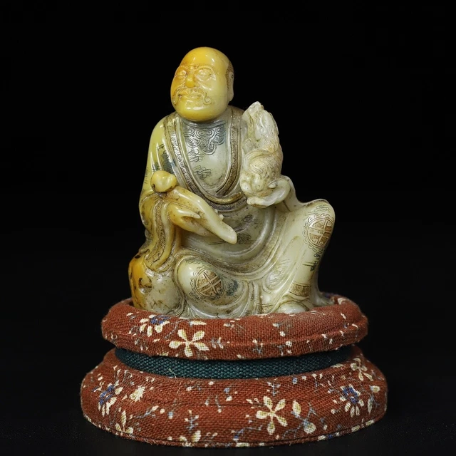 Chinese Exquisite Handmade Luohan Carving Shoushan Stone Statue