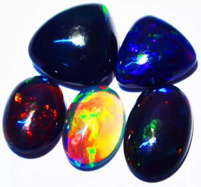 Natural Ethiopian Black Opal 7.95Ct. 5Pc Mix Shape Lot Rainbow Flashing Fire