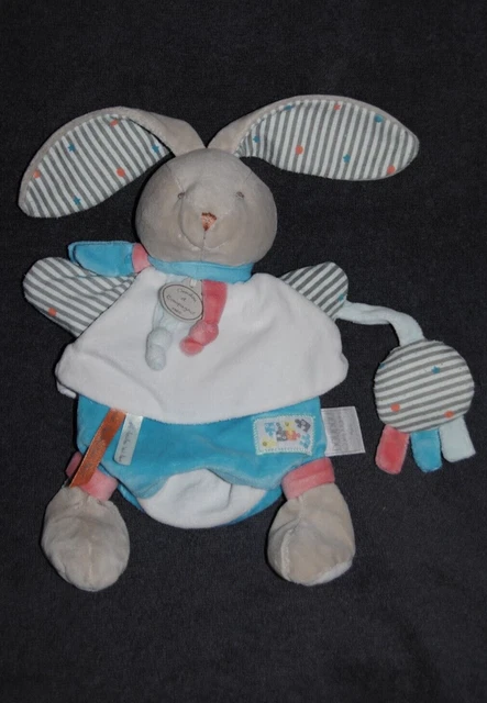 DOUDOU ET COMPAGNIE DC3084 Marionnette Lapin Happy Puzzle Blanc Bleu TTBE