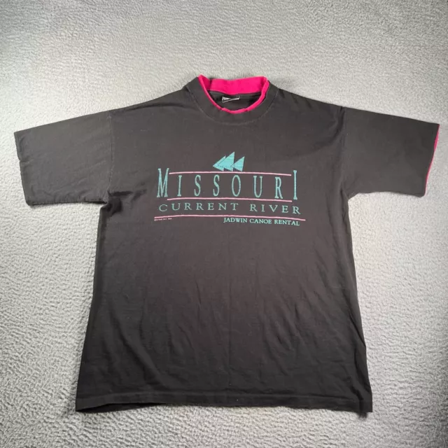 Camiseta deportiva vintage Signal para hombre XL negra manga corta río Missouri 1993