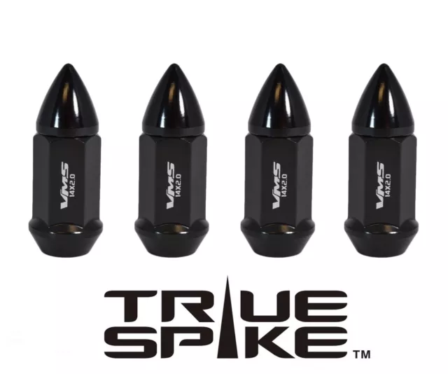 4 Pc True Spike 60Mm 12X1.5 Steel Extended Lug Nuts W/ Black Bullet Spikes B