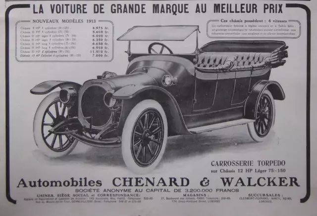 1913 Car Chenard & Walker Press Advertisement 7 Hp Short