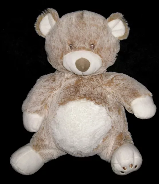 Doudou Peluche Ours assis blanc marron chiné beige Tex Carrefour Nicotoy 26 cm