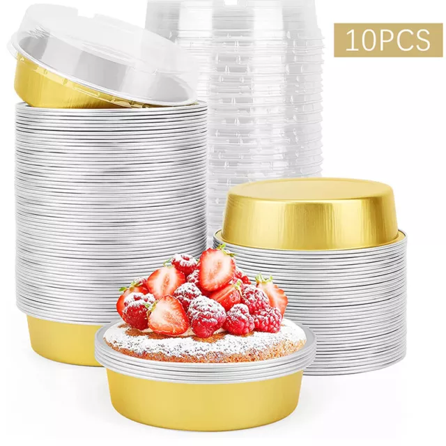 10Pcs 35ml Round Aluminum Foil Baking Mini Cake Pan Baked Cup With Plastic -tz