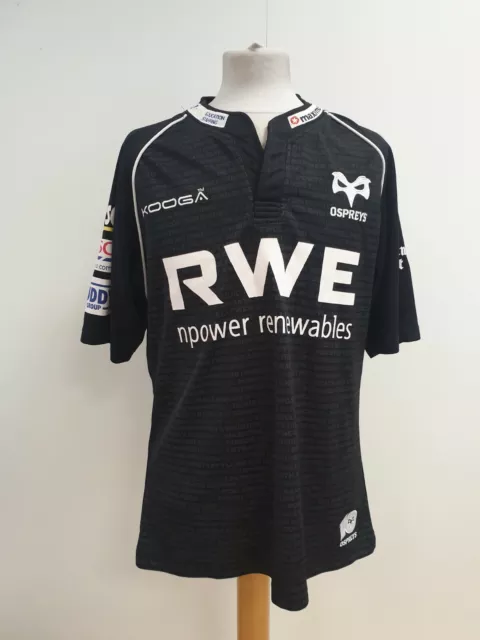 N96 Mens Kooga Ospreys Black White Rwe V Neck Rugby Union Shirt Uk L Eu 52